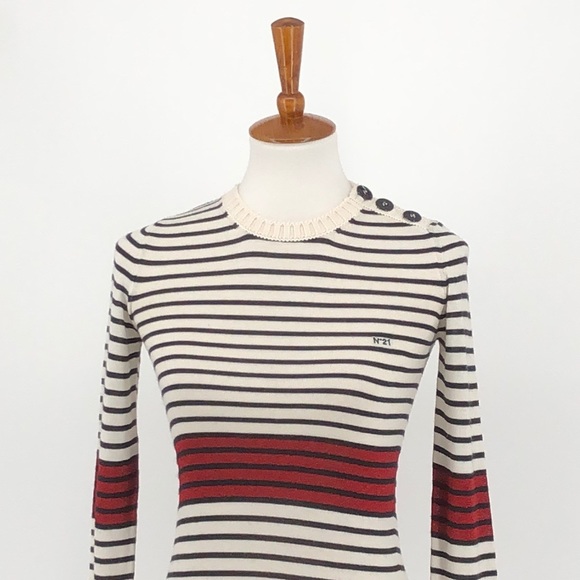 No. 21 White Black Striped Wool/Silk Blend Sweater - Picture 2 of 10